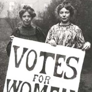 two women holding voter sign black and white image